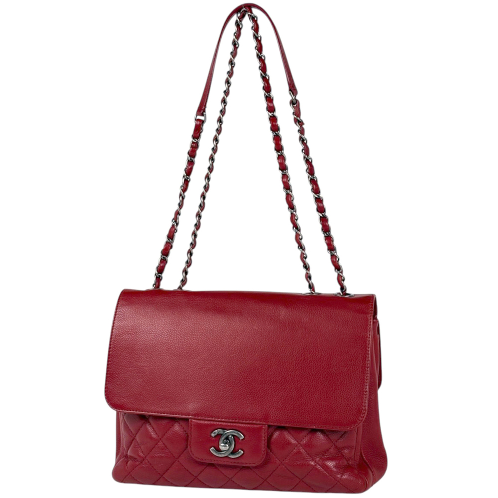 Chanel CHANEL Shoulder Bag Coco Mark Double Face Chain Caviar Skin Red Women's